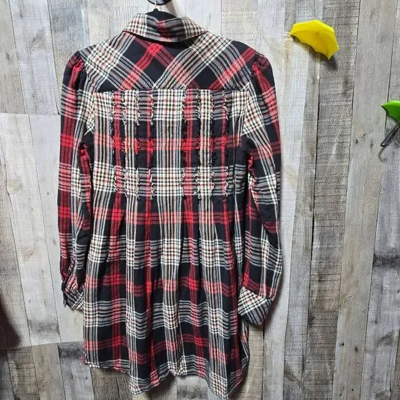 Double D Ranch Black Plaid Pearl Snap Mini Shirt Dress Western Cowgirl Designer - Picture 4 of 6